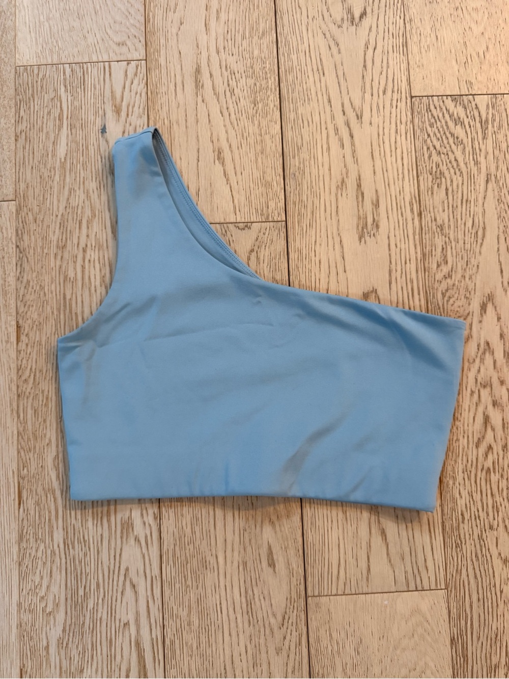 girlfriend collective Asymmetric One-Shoulder Crop Top in Sky Blue